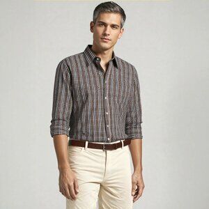 Ted Baker 100% Cotton Check Plaid Button Down Shirt Classic Office Brown Cream